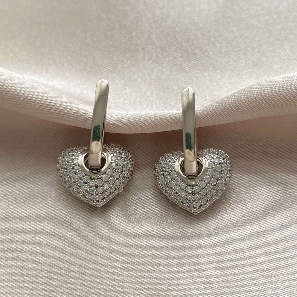 Zirkon Taşlı Bombe Kalp Silver Minimal Küpe Xuping