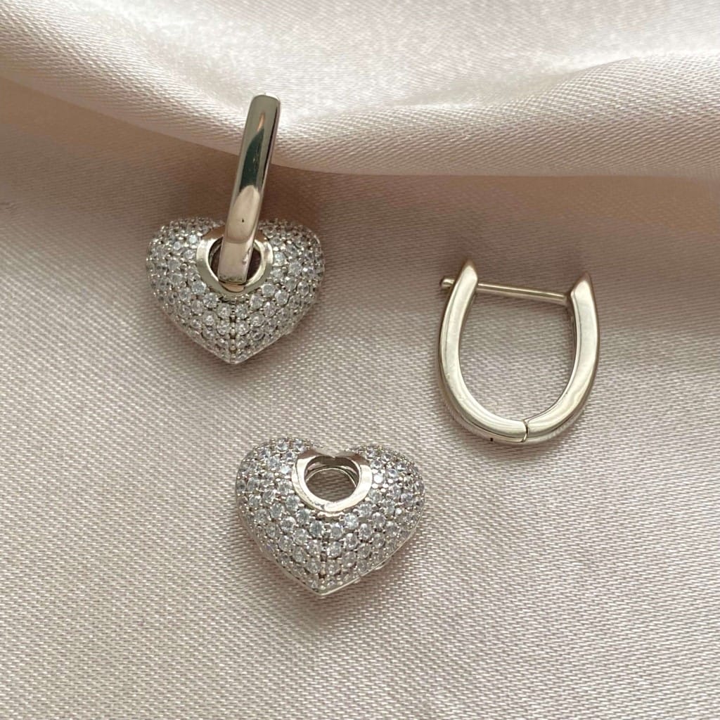 Zirkon Taşlı Bombe Kalp Silver Minimal Küpe Xuping