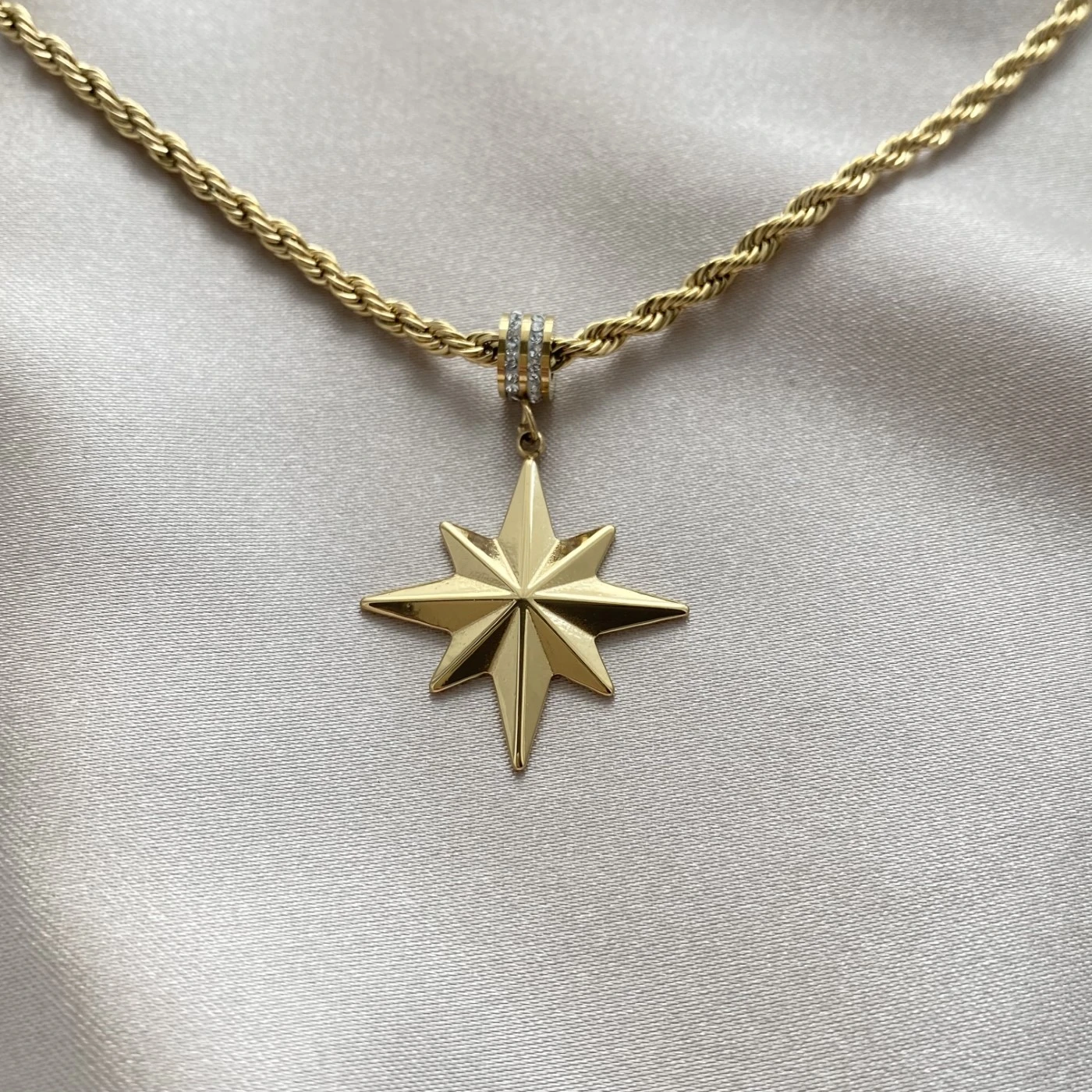 Kuzey Yıldızı Detay Çelik Kolye Gold ( 55 cm )