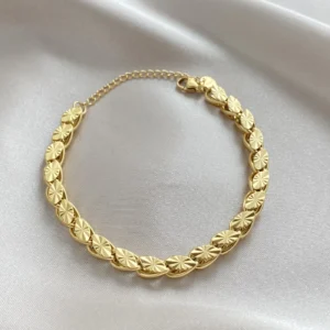 Desenli Arpa Zincir Çelik Bileklik Gold