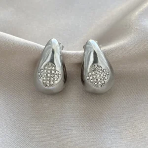 Zirkon Taşlı Damla Çelik Küpe Silver