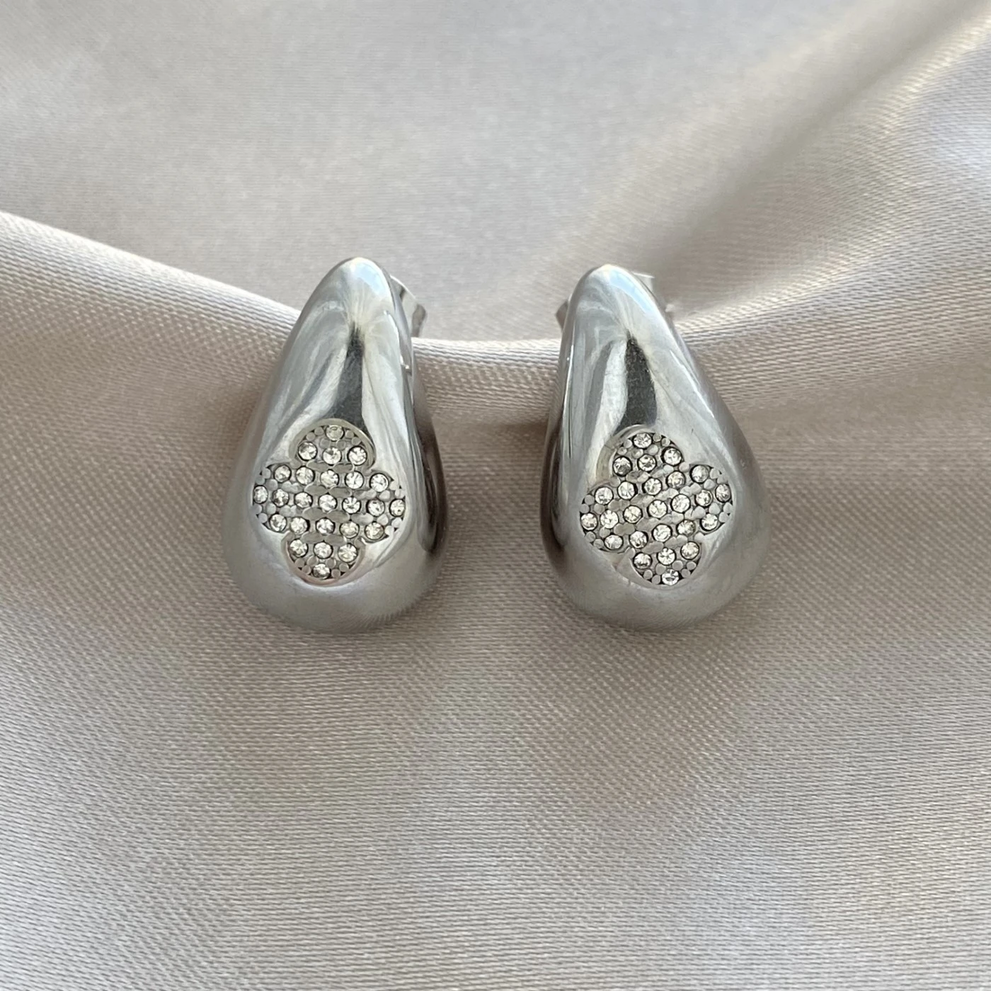 Zirkon Taşlı Damla Çelik Küpe Silver