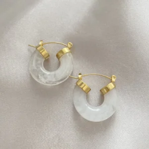 Beyaz Kemik Halka Çelik Küpe Gold