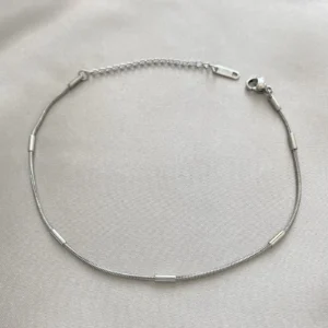 Silindir Detay İnce Zincir Çelik Halhal Silver