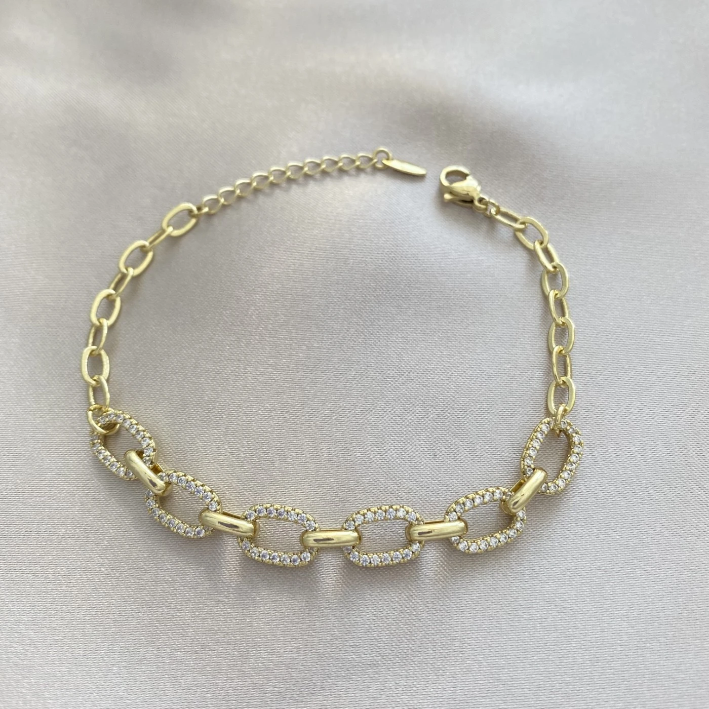Zirkon Taşlı Oval Zincir Bileklik Xuping Gold