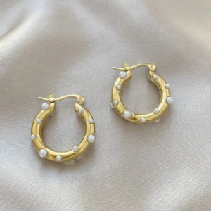 İncili Çelik Halka Küpe Gold (14 K)