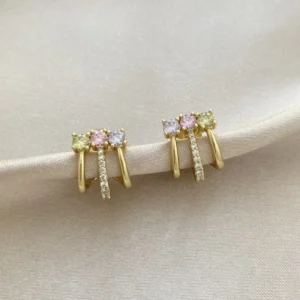 Renkli Taşlı Üçlü Görünüm Küpe Xuping Gold