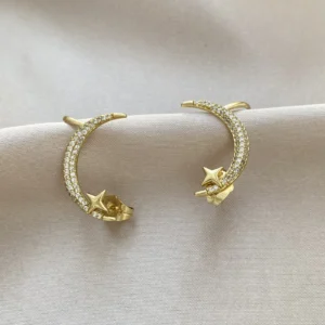 Taşlı Minimal Üçlü Görünüm Küpe Xuping Gold