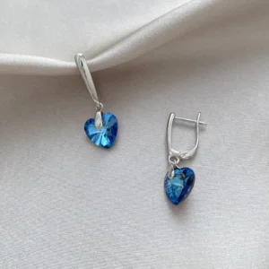 Mavi Swarovski Kalp Küpe Xuping Silver