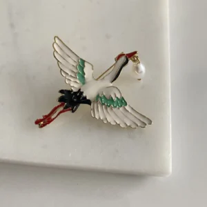 İnci Detay Leylek Broş