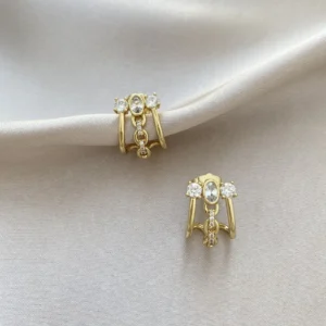 Zincir Detay Üçlü Görünüm Küpe Xuping Gold