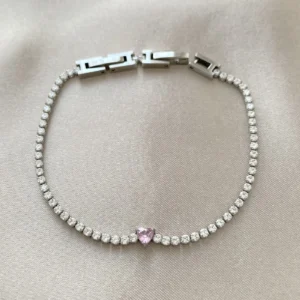 Minimal Pembe Kalp Detay Suyolu Bileklik Xuping Silver (1 mm)