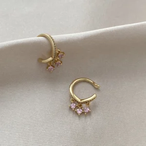 Pembe Taş Sallantılı Kıkırdak Küpe Xuping Gold ( Sağ )