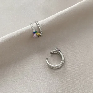 Renkli Kelebek Detay Çift Sıra Kıkırdak Küpe Xuping Silver ( Sağ )