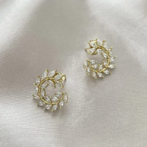 Kristal Taşlı Tasarım Yaprak Küpe Xuping Gold