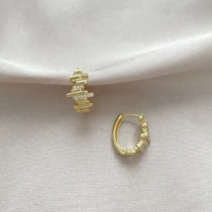 Zirkon Taşlı Zikzak Oval Halka Küpe Xuping Gold