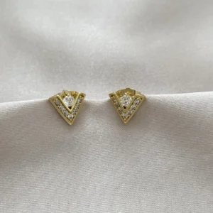 Zirkon Taşlı Minimal V Model Küpe Xuping Gold