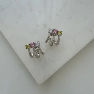 Pastal Renk Taşlı Üçlü Görünüm Küpe Xuping Gold