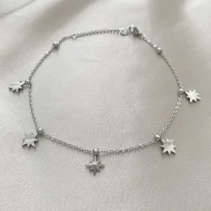 Kuzey Yıldızı Plaka Charm Detay Çelik Halhal Silver