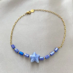 Mavi Cam Yıldız Detay Çelik Halhal Gold