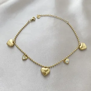 Bubble Kalp Charm Çelik Halhal Gold (14 K)