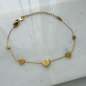 Plaka Kalp Detay Çelik Bileklik Gold