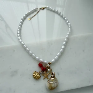 Deniz Figürlü Barok İncili Çelik Kolye Gold